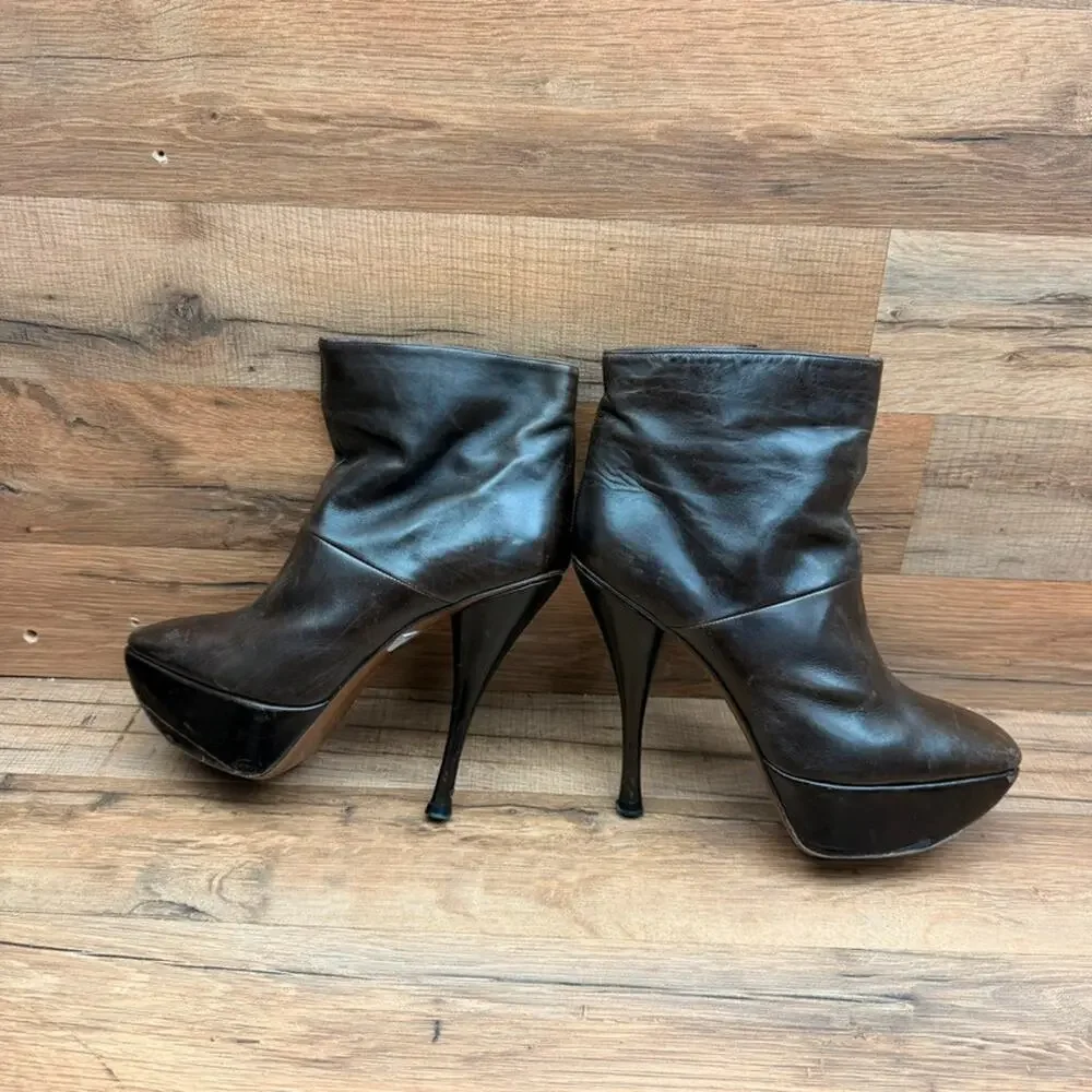 Marni  Platform  size 7 Stiletto Heeled Booties women Brown Leather